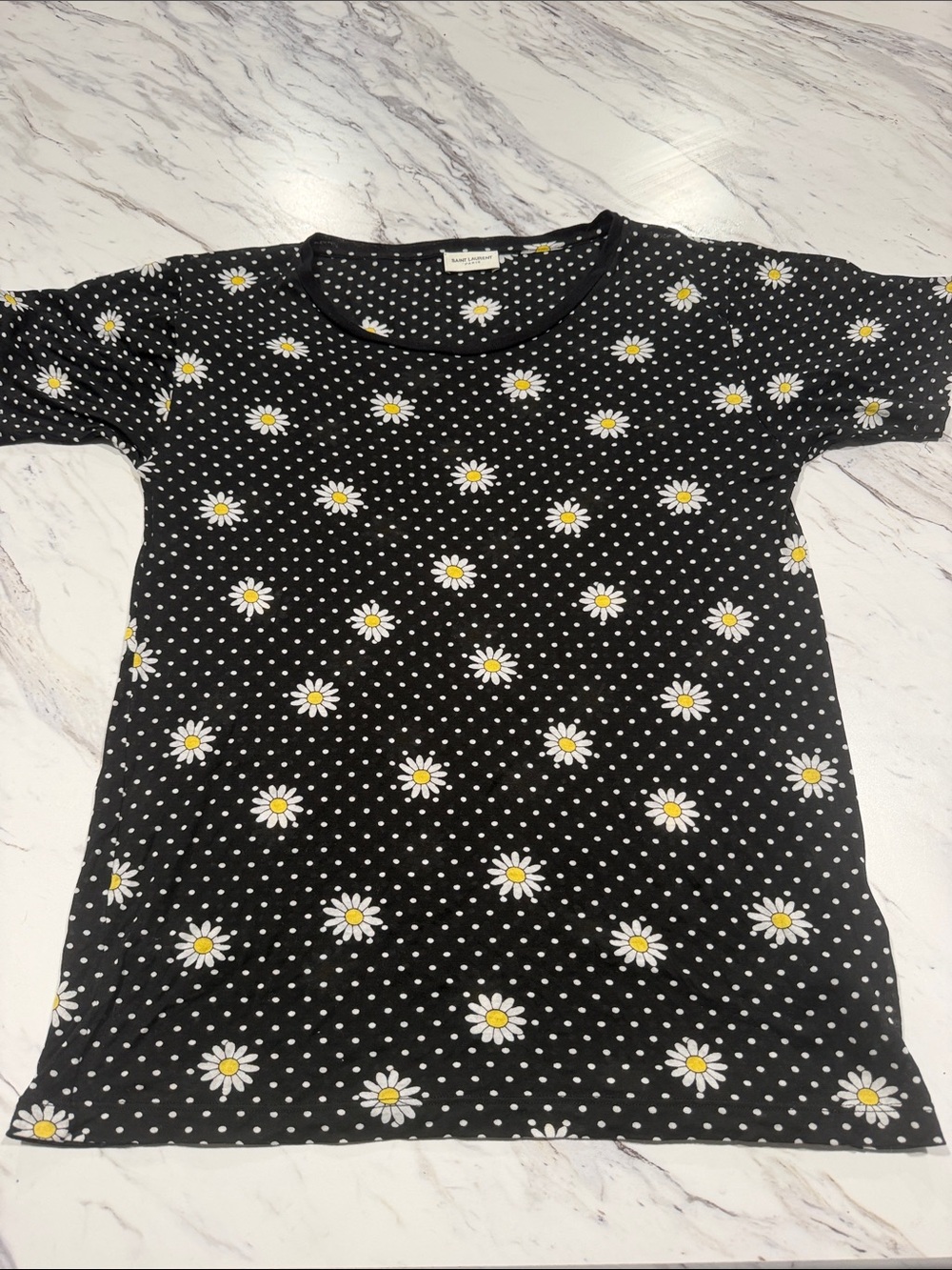 Saint Laurent Black Daisy & Polka Dot Short Sleeve Tee